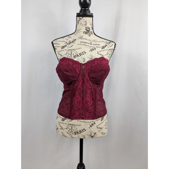 Romantic Whimsigoth Vamp Bustier Lace 42C Red Pin-Up Strapless Bra Corset A093 - Picture 1 of 11